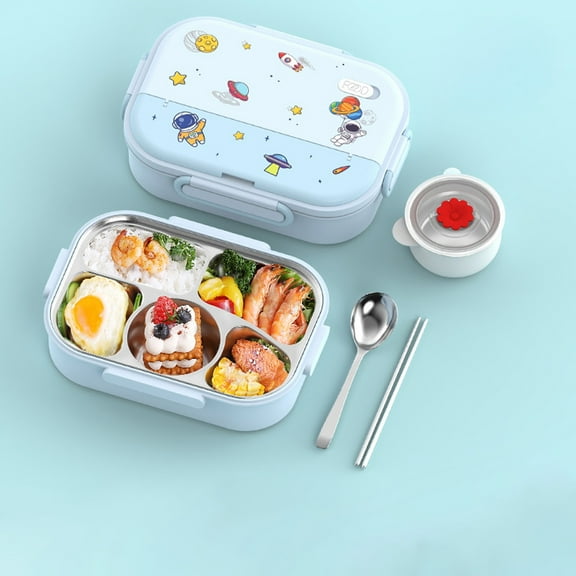 HKEJIAOI Insulated Stainless Steel Bento Box with Soup Bowl,8.07×10.4×2.95in 4- Compartment Lunch Container, Leak-Proof Thermal Food Jar