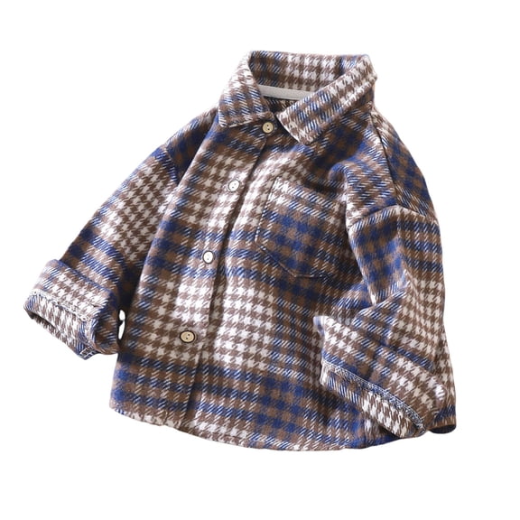 Lopecy-Sta Jacket for Kids Trendy Plaid Cotton Button-Down Shirts Long Sleeve Button Jackets School Shirt for 2-11 Years Kids