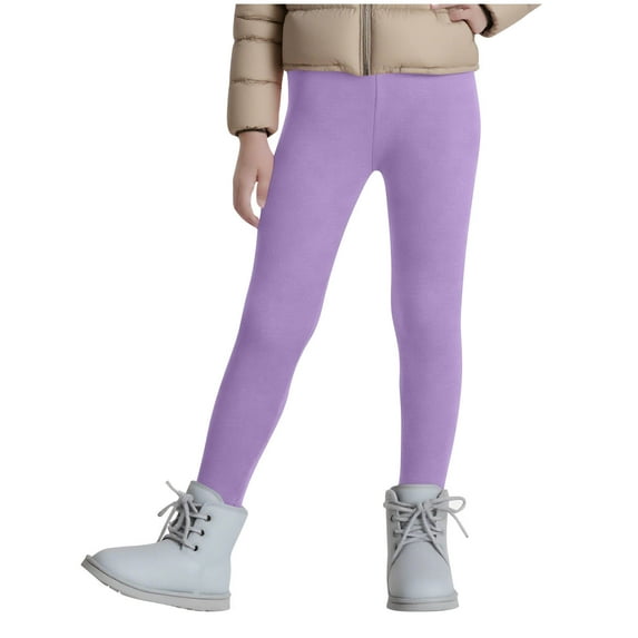 Lopecy-Sta Kids Fleece Lined Leggings for 3-13 Years Solid Color Cotton Warm Leggings Full Length Pants Kids for Winter