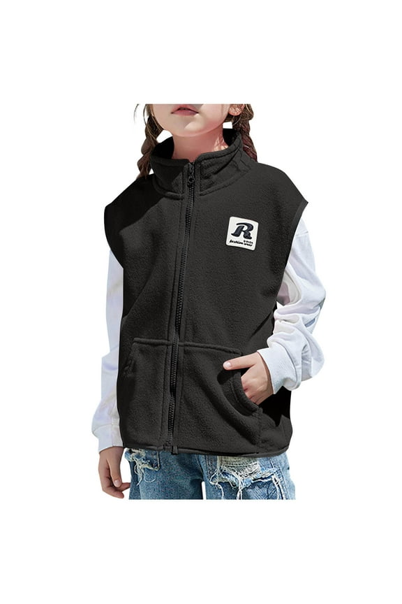 Kids Fleece Vest Jacket Full-Zip Warm Fleece Zipper Top Sleeveless Outerwear Coat