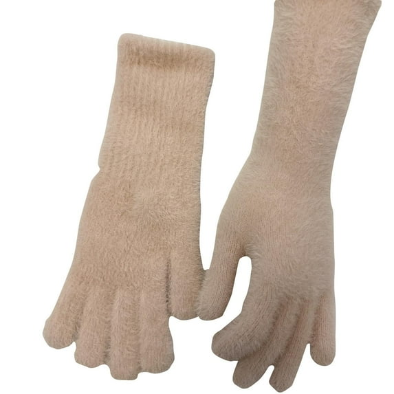HKEJIAOI Knitted Gloves for Women Solid Color Winter Warm Full Finger Mittens Ladies Soft Stretchy Unisex Gloves