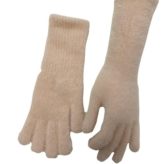 HKEJIAOI Knitted Gloves for Women Solid Color Winter Warm Full Finger Mittens Ladies Soft Stretchy Unisex Gloves