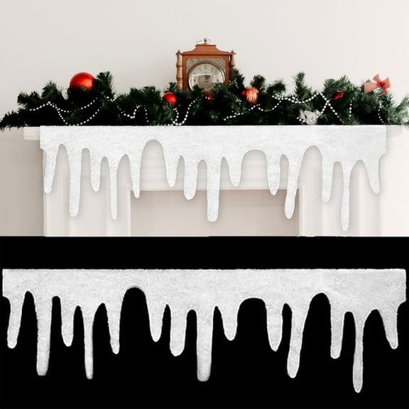 HKEJIAOI Large 47x14 Inch Fireplace Snow Decoration, Artificial Winter Ice Sculpture & Cotton Icicle Garland for Christmas Holiday Home Decor