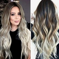 HKEJIAOI Long Curly Wigs for Women, Black Mixed White Fluffy Curly Wavy Wigs,Synthetic Heat Resisting for Daily Party to Use