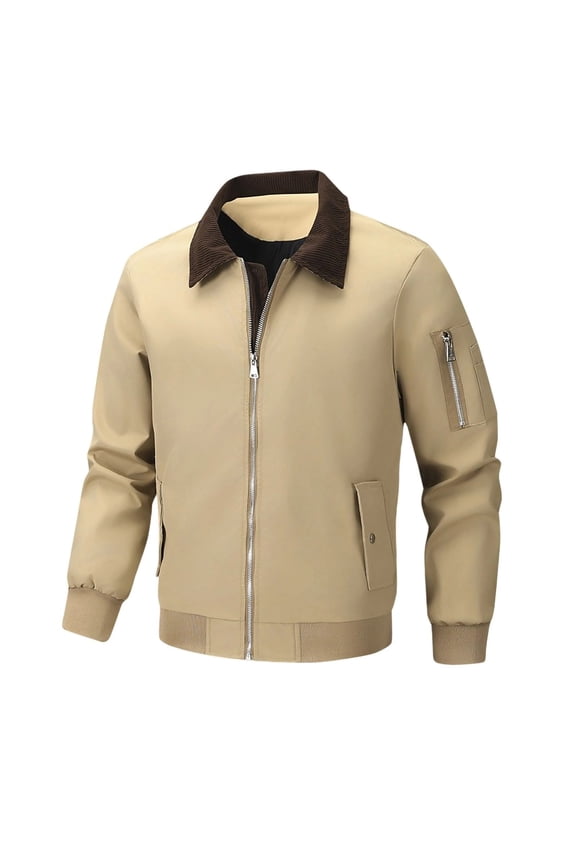 Men's Winter Bomber Jacket Windproof Warm Full Zipper Outer Wear Casual Flight Jacket Coat with Pockets