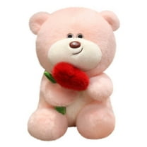 HKEJIAOI Romantic Valentine's Day Rose Bear Plush Stuffed Animal Gift with Floral Bouquet, 9.84" Soft Hugging Toy