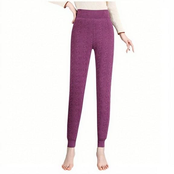 HKEJIAOI Thermal Underwear for Women Pants Cozy Soft Fuzzy Pants Warm Winter Loungewear Causal High Waisted Pjs Pants with Cuff