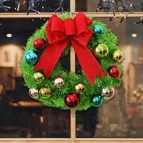HKEJIAOI Traditional Red Bow Christmas Wreath with Colorful balls, 11.81 Inch Artificial Holiday Greenery Decor for Door or Wall