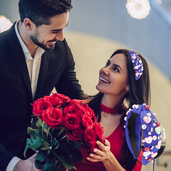 HKEJIAOI Valentine's Day Headband with Pearls and Heart, Wide Knot Hair Accessories for Party, Dating, Gift, Everyday Wear