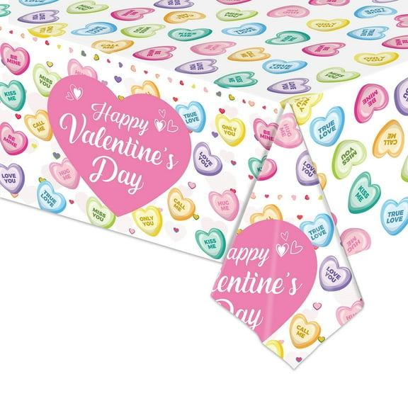 HKEJIAOI Valentine's Day Tablecloth 54x108 Inch Disposable Romantic Dinner Party Decorations for Holiday Proposal Scene Layout Background