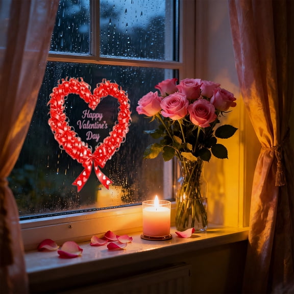 HKEJIAOI Valentines Day Window Stickers, Decorative Static Cling Vinyl for Glass Doors and Windows, 11.81"x11.81" Removable Holiday Atmosphere Decor