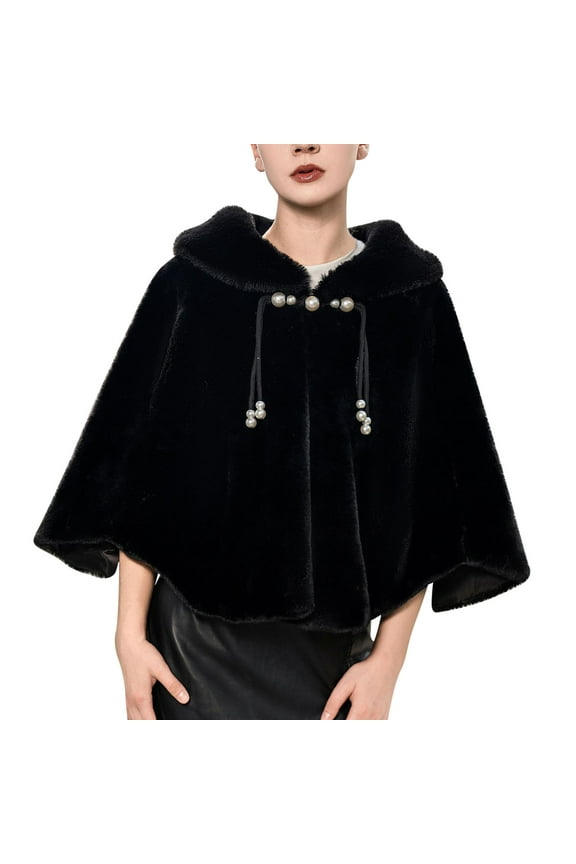 Women's Cape Coat Faux Fur Cloak Warm Shawl Wrap Shrug for Winter Wedding Evening Bride Bridesmaids Halloween Christmas Wear