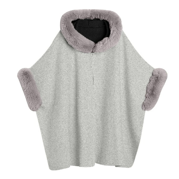 HKEJIAOI Women's Cape Shawl Winter Poncho Cape with Faux Fur Trim & Fleece Lined Fashion Casual Solid Keep Warm Tops