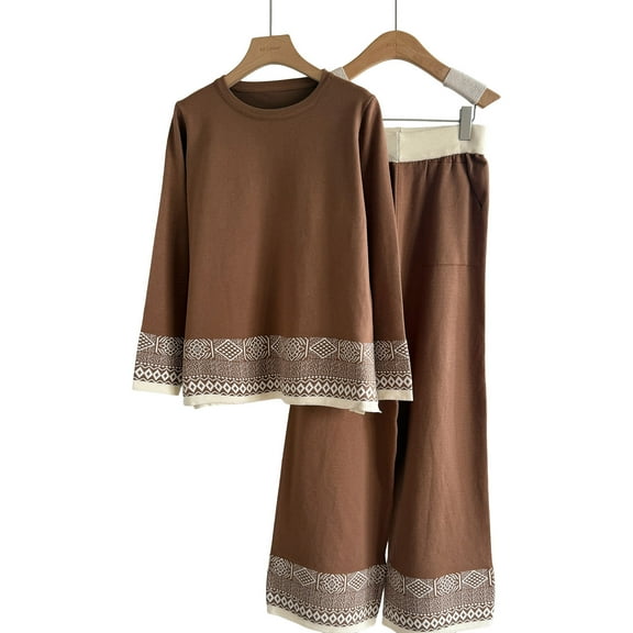 HKEJIAOI Women's Sweater Sets 2 Piece Casual Outfits Knitted Pullover Jumper and Wide Leg Pants Tracksuit