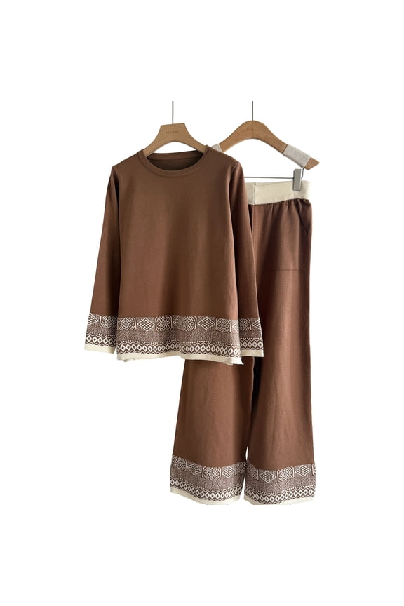 Women's Sweater Sets 2 Piece Casual Outfits Knitted Pullover Jumper and Wide Leg Pants Tracksuit