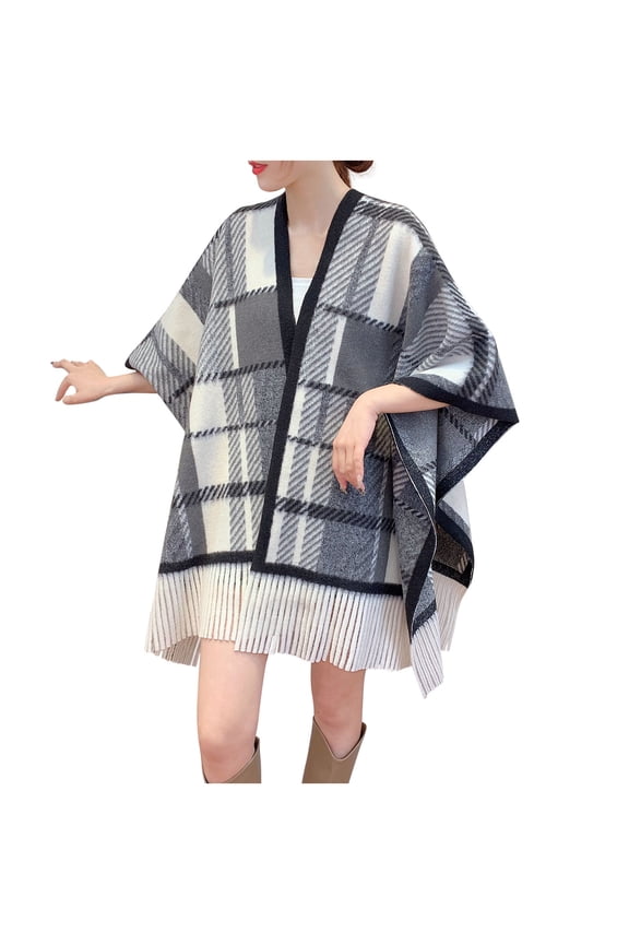 Women's Wrap Vintage Style Plaid Flow Cape Fashion Cape for Warmth with Long Extended Cape Warmth and Fashion Gift for Winter