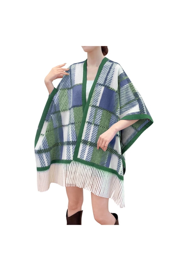Women's Wrap Vintage Style Plaid Flow Cape Fashion Cape for Warmth with Long Extended Cape Warmth and Fashion Gift for Winter