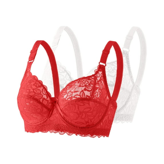 Lopecy-Sta Womens Bra 2PC Lace Bra Solid Color Underwire Unlined Bra Full Coverage Non Padded Soft Daily Bra for Women