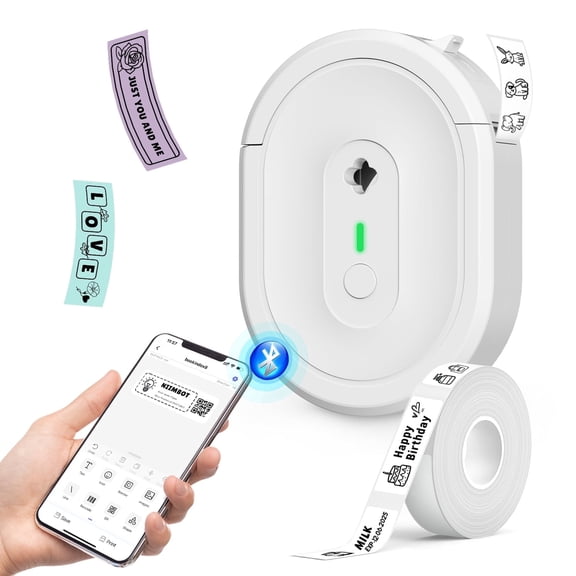 HKHKPI Label Maker Machine With Tape, Wireless Bluetooth Label Printer, Mini Labeler for School Home Office Organization, White
