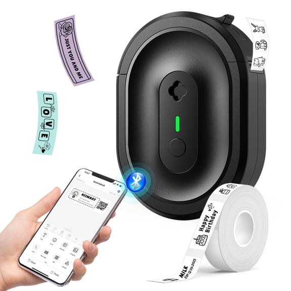 HKHKPI Label Maker Machine with Tape, Bluetooth Label Printer,Wireless Mini Label Makers Small Labeler for School Home Office Kitchen, Black
