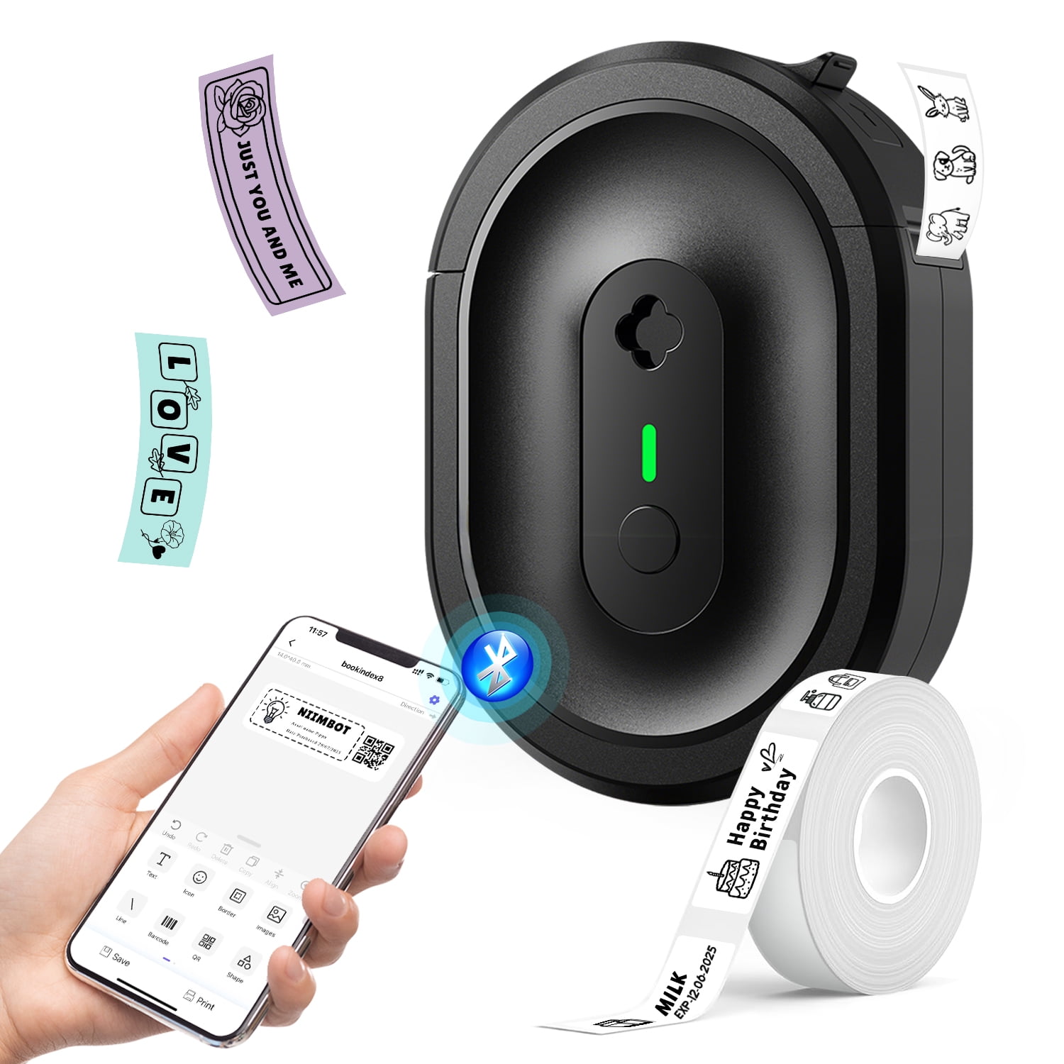 HKHKPI Label Maker Machine with Tape, Bluetooth Label Printer,Wireless Mini Label Makers Small Labeler for School Home Office Kitchen, Black