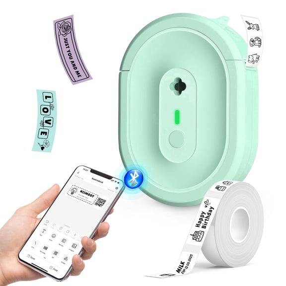 HKHKPI Label Makers, Mini Portable Bluetooth Label Maker Machine with Tape for School Office Home, Green