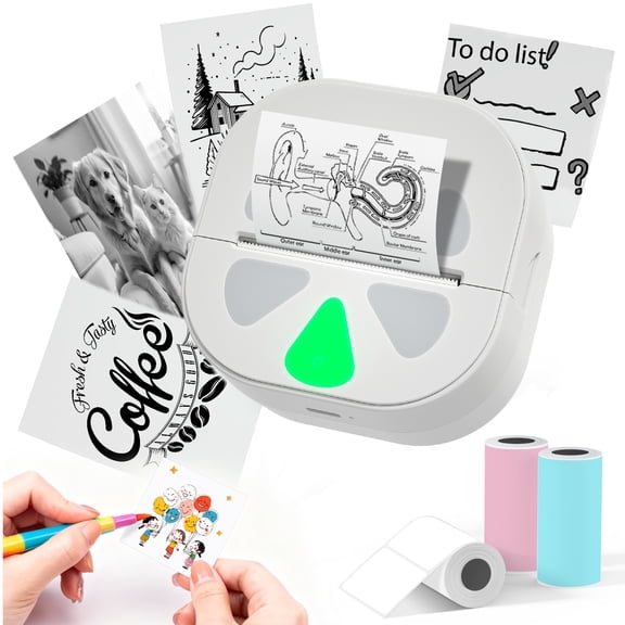HKHKPI Mini Sticker Printer, Blutooth Portable Thermal Print Pods, Inkless Sticker Maker for Pictures Photos Journals DIY, Compatible Phone & Tablet
