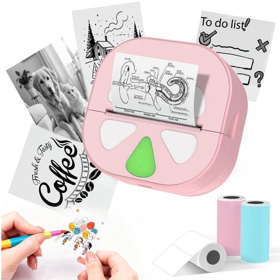 HKHKPI Sticker Printer, Mini Printer Portable Pocket Print Pods, Bluetooth Inkless Thermal Sticker Maker for Kids Student Study Note, Journal, DIY, Gift