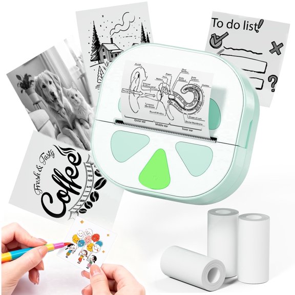 HKHKPI Mini Printer, Bluetooth Portable Inkless Thermal Pocket Sticker Printer with 3 rolls, Sticker Maker Machine for Notes, Journal, Kids Gift