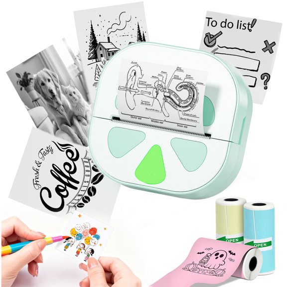 HKHKPI Mini Printer, Bluetooth Portable Inkless Thermal Pocket Sticker Printer with 3 rolls, Sticker Maker Machine for Notes, Journal, Kids Gift