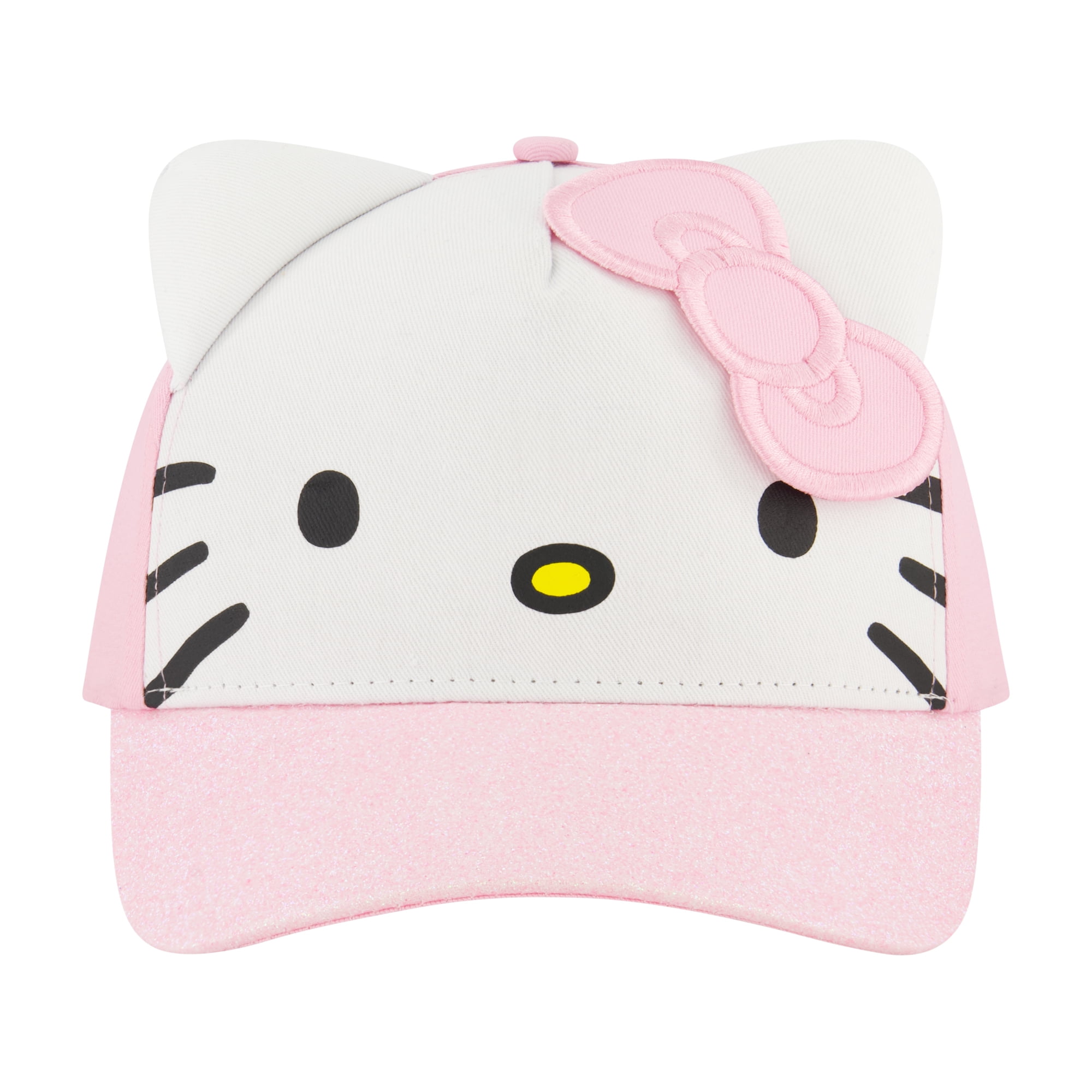 Hello Kitty Girls Baseball Hat with 3D Ears, Pink & White, One