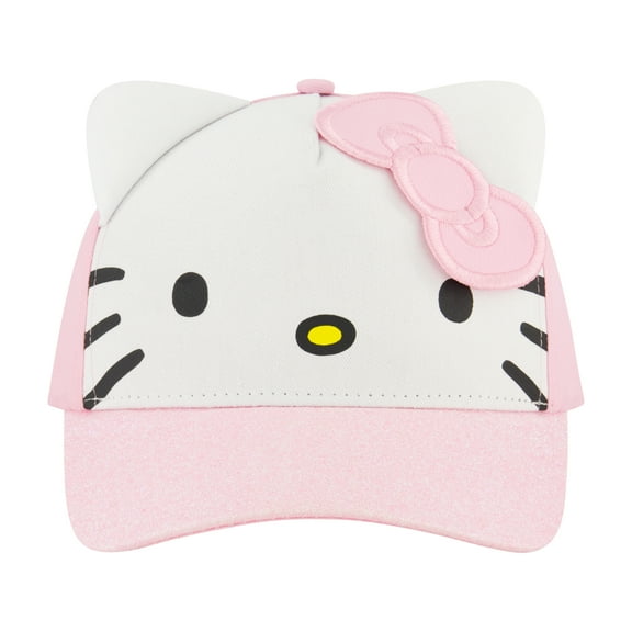 Hello Kitty Girls Baseball Hat with 3D Ears, Pink & White, One Size Fits Most