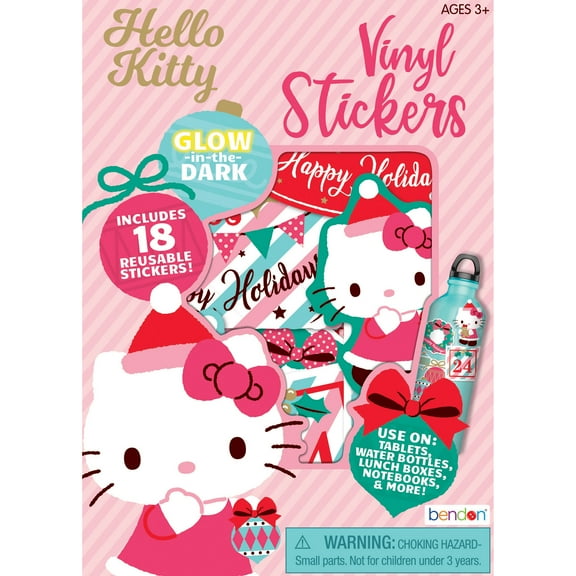 Hello Kitty Christmas Holiday 18-pack Glow in The Dark Vinyl Sticker