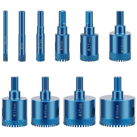 HKJUNFEI 10Pcs Diamond Hole Saw Kit Wet and Dry Dual Use Tile Hole Saw for Ceramic Porcelain Tile Granite Marble Stone