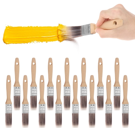 HKJUNFEI 15 Pcs 1 Inch Brush Angle Sash Paint Brushes Wood Handle Design Edge Paint Brush for Wall Ceiling Stair Railing ( Straight )
