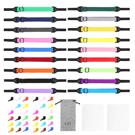 Kids Glasses Strap, 18 Piece Adjustable Sports Eyewear Retainer with Anti Slip Silicone Ear Grips & Storage Pouch, No Slip Glasses Holder Set for Toddler Boys Girls