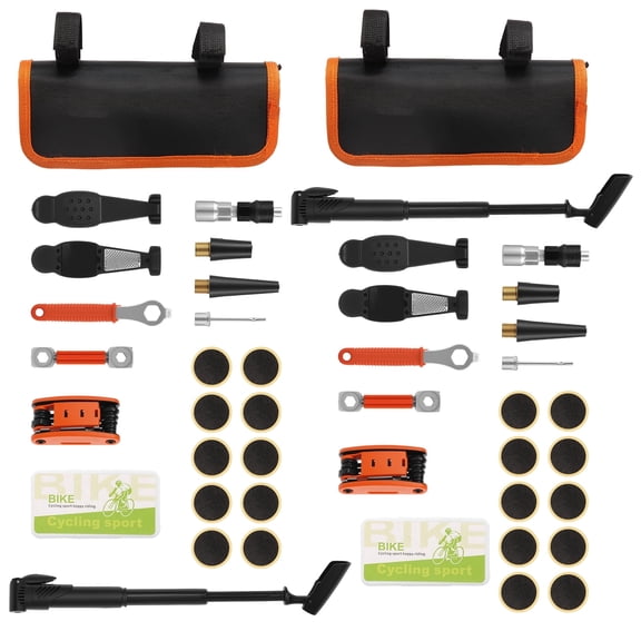 16 in 1 Bike Repair Tool Kit, 2 Sets Dual Bicycle Maintenance Kits with 70 PSI Mini Pump, Glueless Tire Patches and Frame Storage Bag for Mountain & Road Bikes