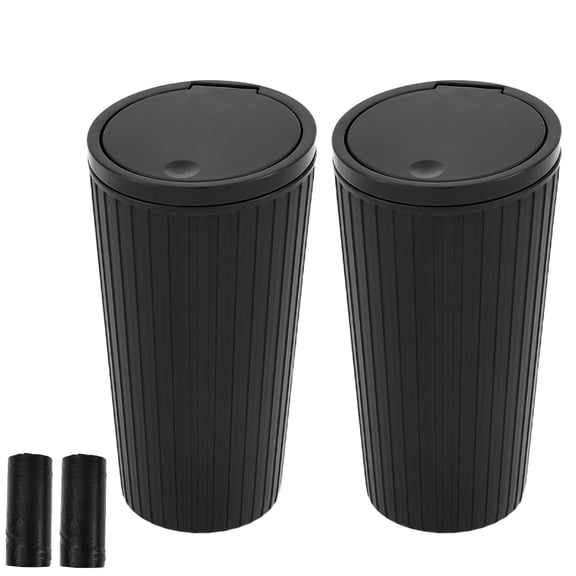 OKYMOTOR 2Pcs Car Trash Cup Holder with Lid Leak Proof ABS Car Trash Can 2 Rolls Trash Bags Included, One-Hand Operation for Car Home & Office