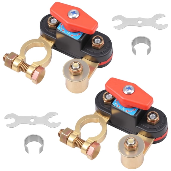 OKYMOTOR 2-Pack Top-Post Battery Disconnect Switch – Pure Copper Terminals, Adjustable & Waterproof, 12V/24V High Conductivity Isolator for Car, RV, Boat & Truck
