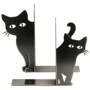 OKYMOTOR Cat Bookends for Shelves, Metal Decorative Bookends 2-Pack, Non-Skid Heavy Duty Steel Cat Book End Stoppers for Books Shelf, Black Cute Desk Decor