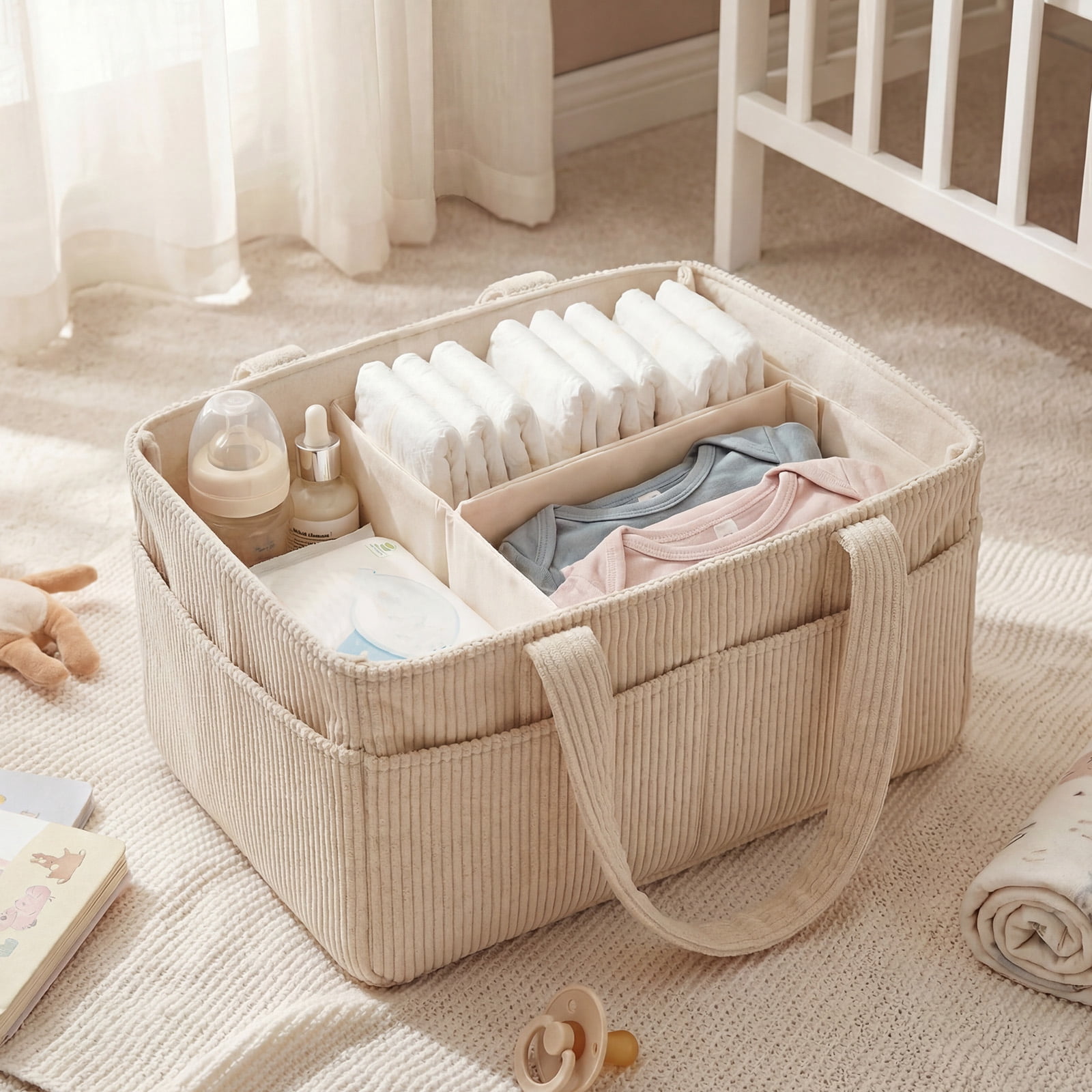 HKJUNFEI 2Pcs Diaper Caddy Organizer with Inner Compartment Organization Sturdy Comfortable Carry Design for Nursery Baby Shower Newborn