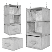 2 Pack Hanging Closet Organizer with Drawers, 3 Tier Fabric Hanging Shelves Wardrobe Storage System for Clothes, Sweaters & Socks, Closet Storage