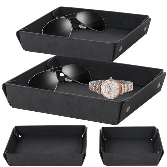HKJUNFEI 2Pcs Leather Valet Tray No Hassle Assembly for Entryway Table Key Wallet Watch Coin Change Phone Dresser Jewelry Bedside Desktop