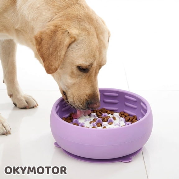 OKYMOTOR 2Pcs Anti Gulping Dog Bowl, Silicone Slow Feeder Puzzle for Small Dogs Cats, Non-Slip Suction Base, Dishwasher Safe Pet Feeding Bowl