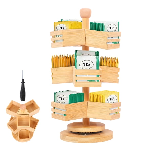 HKJUNFEI 3 Tier 360 Degree Rotating Tea Bag Organizer Large Capacity Tea Bag Holder Excellent Condiment Organizer for Office Kitchen