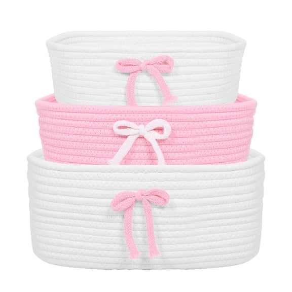 HKJUNFEI 3Pcs Cotton Rope Storage Basket with Hidden Convenient Handle Versatile Storage Basket for Storing Snack Toy Towel