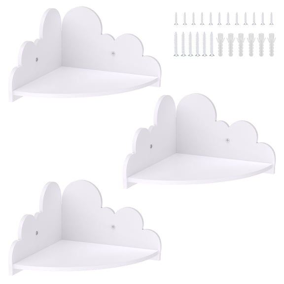 HKJUNFEI 3Pcs Floating Corner Shelves Include All Mounting Hardware White Cloud Wall Display Shelves for Room Arrangement