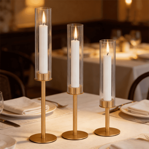 OKYMOTOR 3Pcs Hurricane Candle Holders Minimalist Tall Candlestick Holder Easy to Assemble for Table Fireplace Living Room Decoration