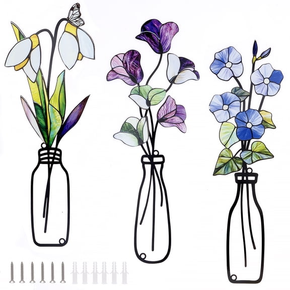 HKJUNFEI 3Pcs Metal Flower Wall Decor Easy to Install Metal Flower Wall Art for Home Living Room Bedroom Porch ( Style1 )