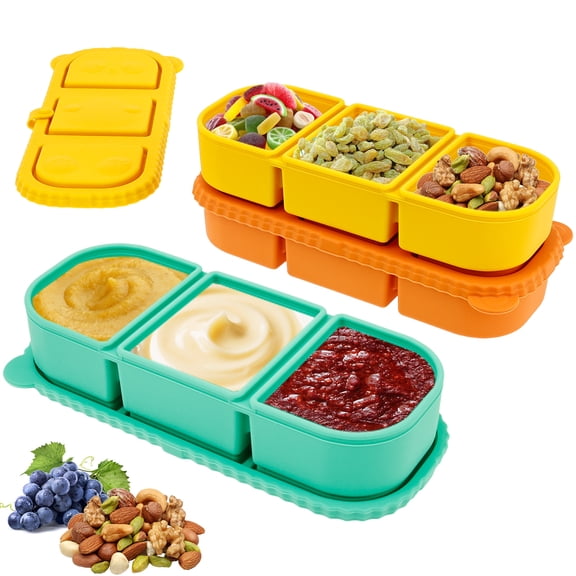 HKJUNFEI 3Pcs Silicone Snack Container 3 Compartment Small Dip Container Sealing Performance for Travel Office Picnic